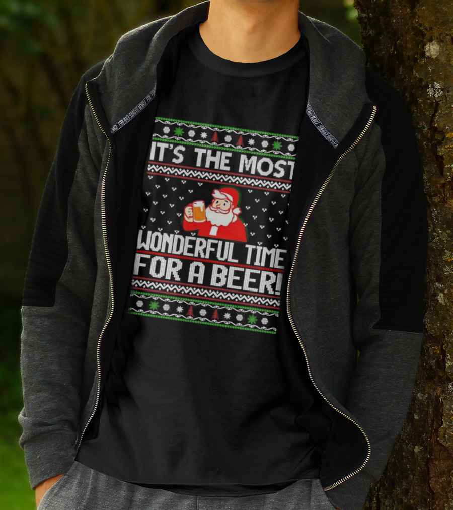 It's The Most Wonderful Time For A Beer Santa Christmas T-Shirt