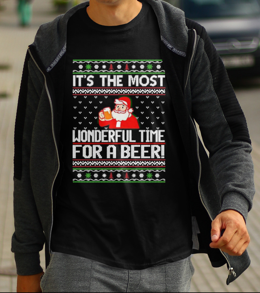 It's The Most Wonderful Time For A Beer Santa Christmas T-Shirt