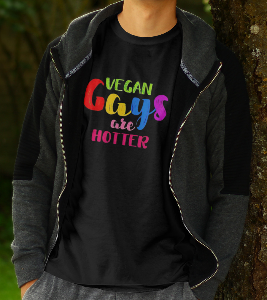 Vegan Gays Are Hotter Rainbow Pride Text T-Shirt