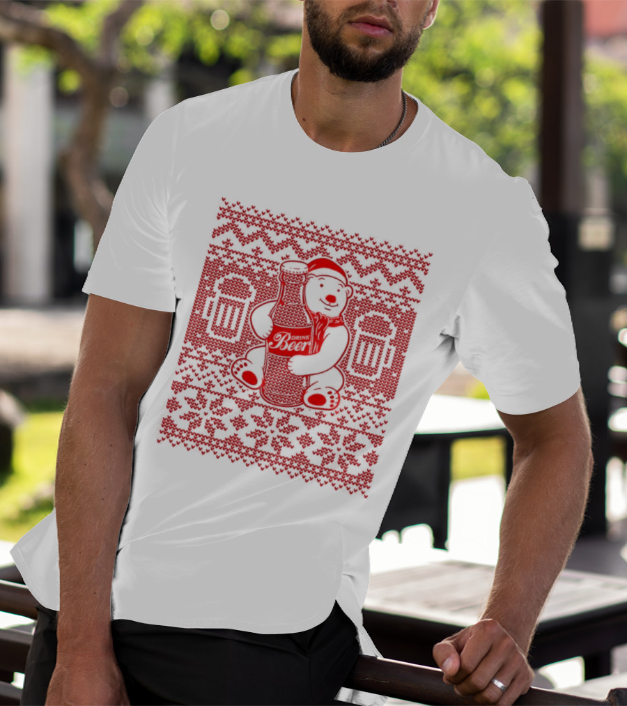 Bear Drink Beer Ugly Christmas T-Shirt
