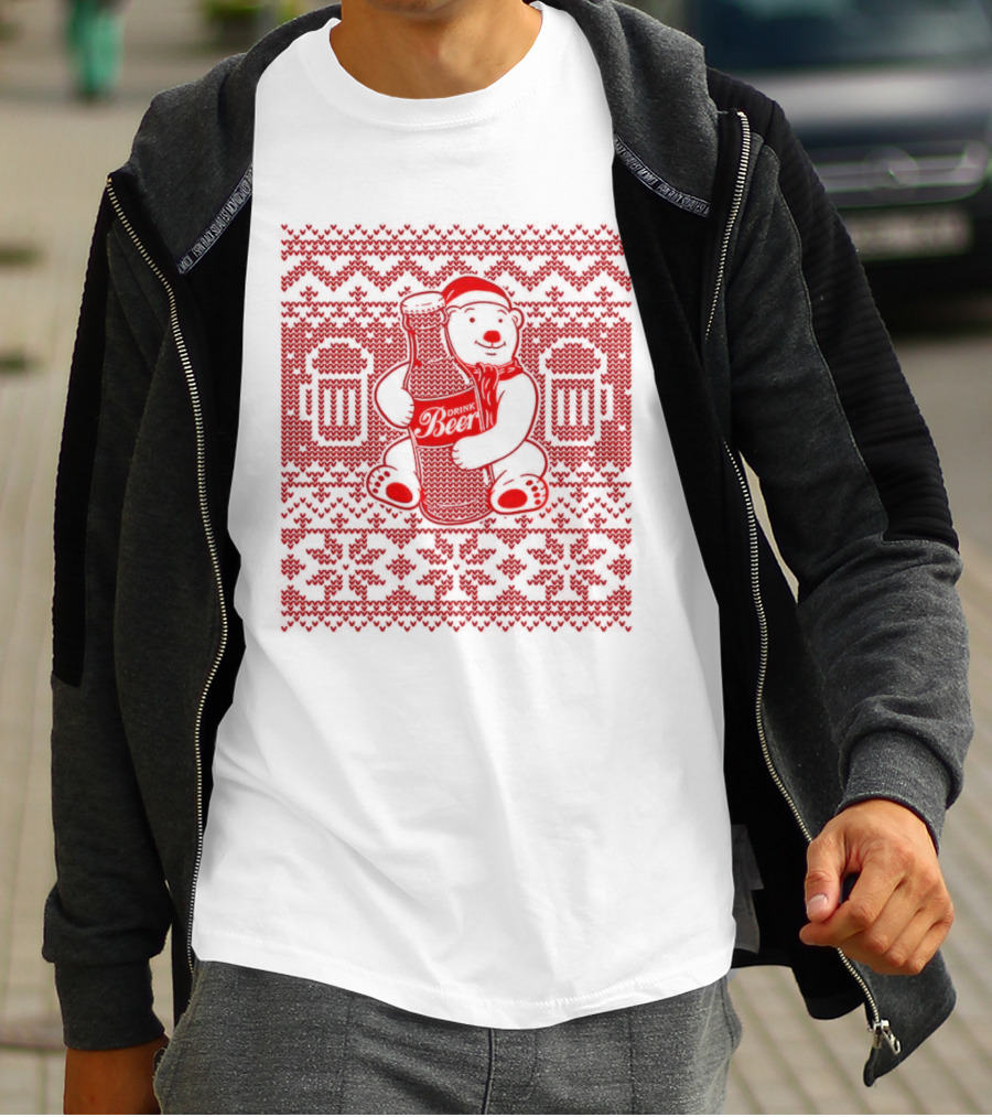 Bear Drink Beer Ugly Christmas T-Shirt