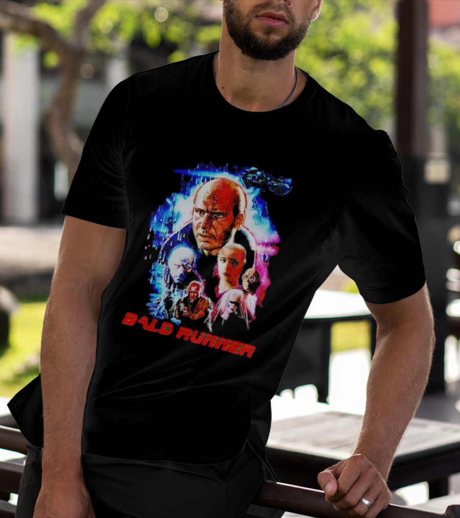 Bald Runner Sci-Fi Parody Character Montage T-Shirt
