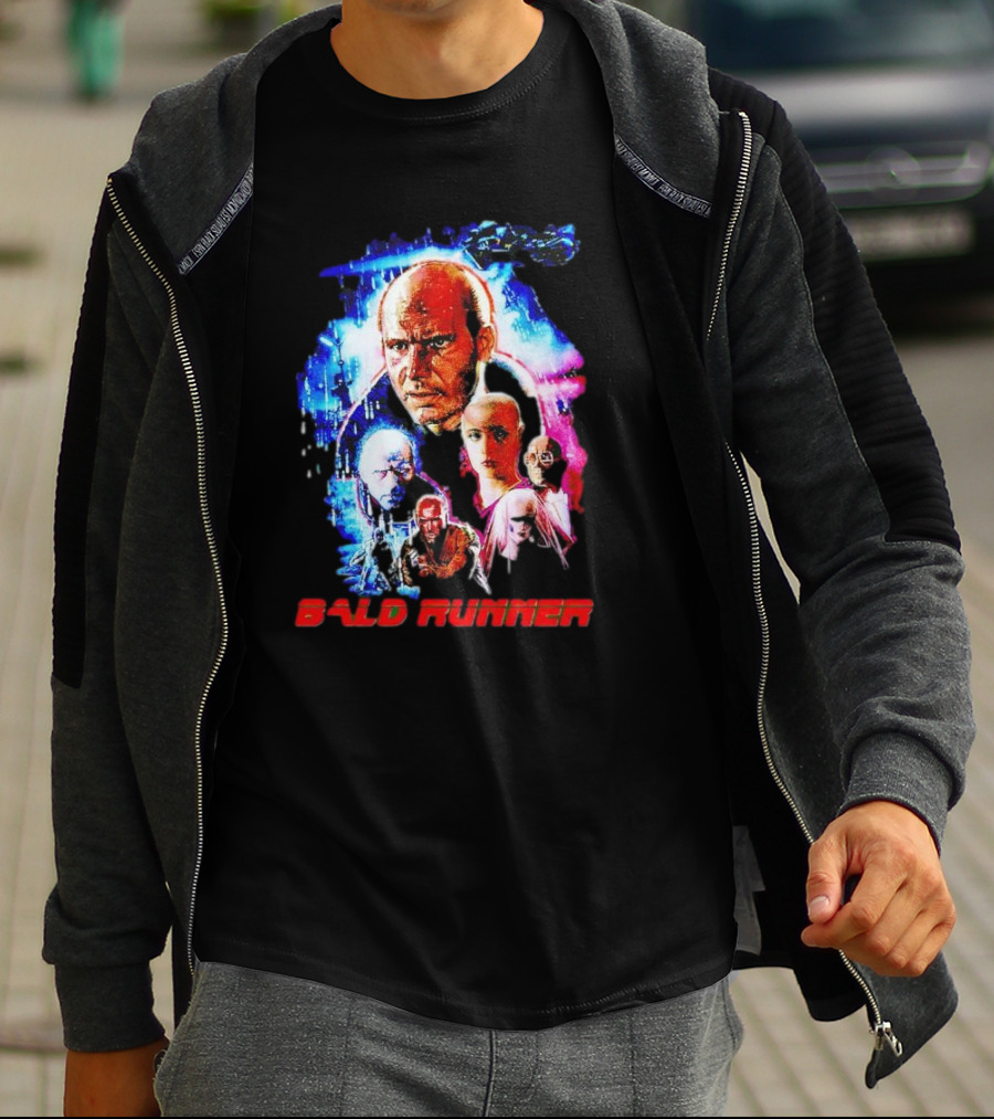 Bald Runner Sci-Fi Parody Character Montage T-Shirt