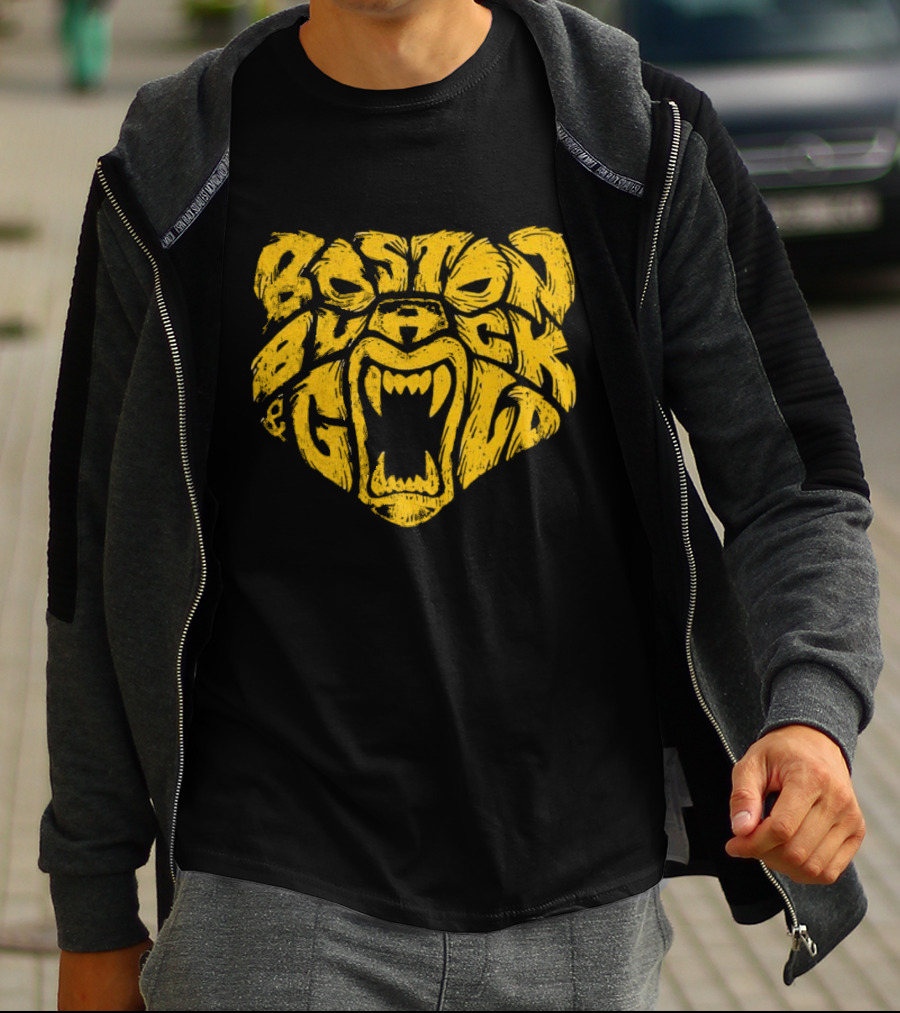 Boston Black And Gold Bear Face T-Shirt