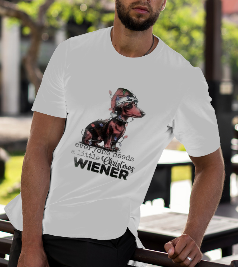 Everyone Needs A Little Christmas Wiener Dachshund With Lights And Santa Hat T-Shirt