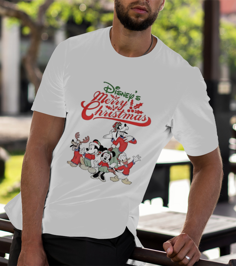Disney’s Merry Christmas Mickey Minnie Goofy Pluto Festive Holiday T-Shirt