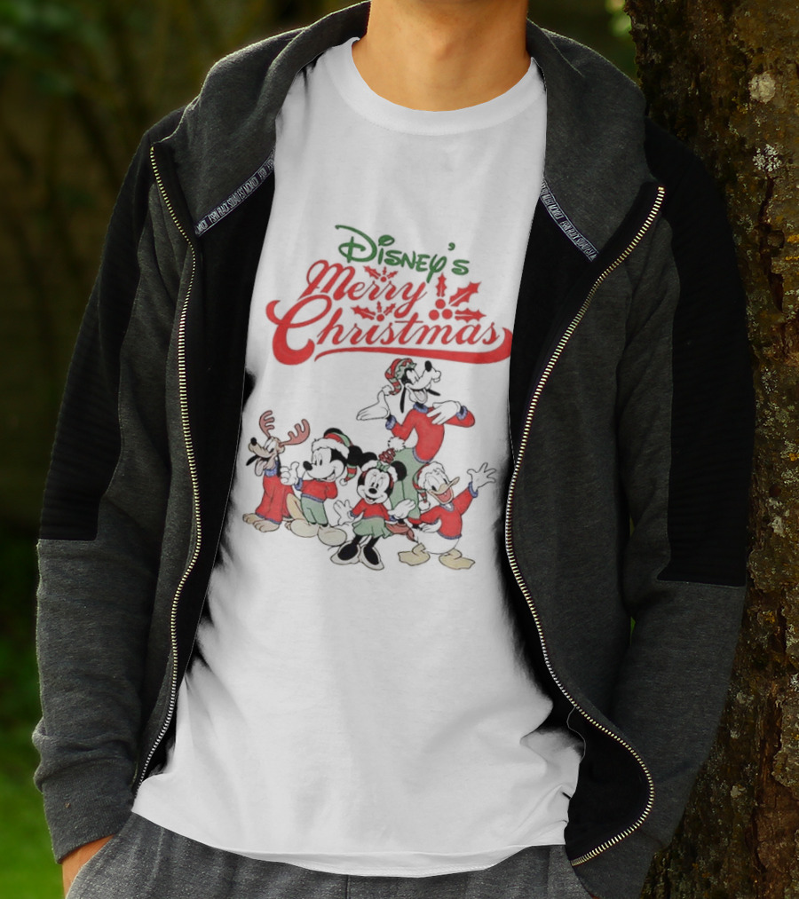 Disney’s Merry Christmas Mickey Minnie Goofy Pluto Festive Holiday T-Shirt