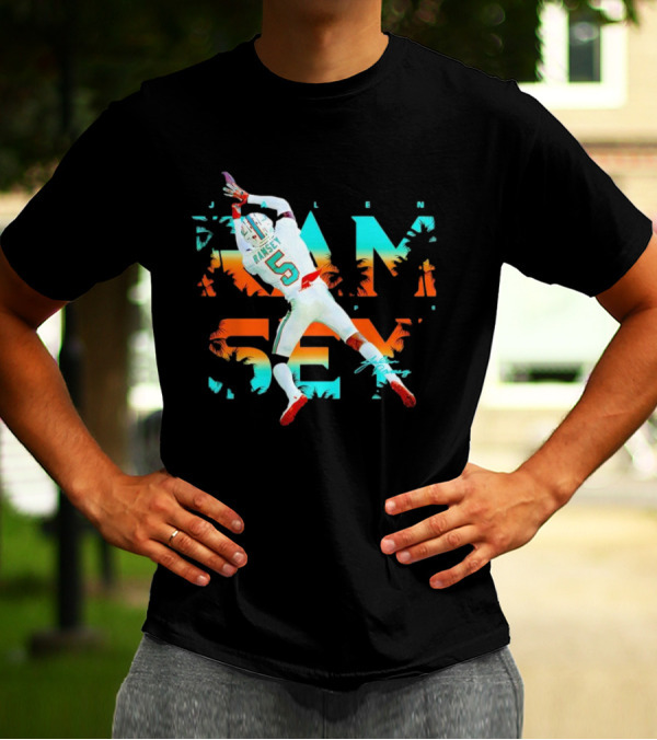 Jalen Ramsey Dolphins Interception Palm Sunset T-Shirt