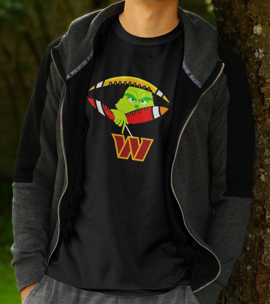Washington Commanders Grinch Holding Football T-Shirt