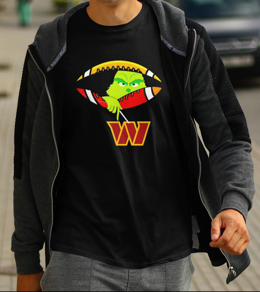 Washington Commanders Grinch Holding Football T-Shirt