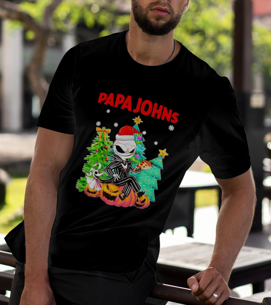 Jack Skellington Papa Johns Christmas Pumpkin Tree T-Shirt