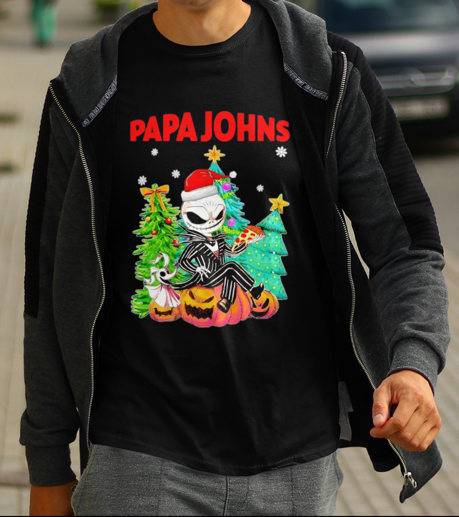Jack Skellington Papa Johns Christmas Pumpkin Tree T-Shirt