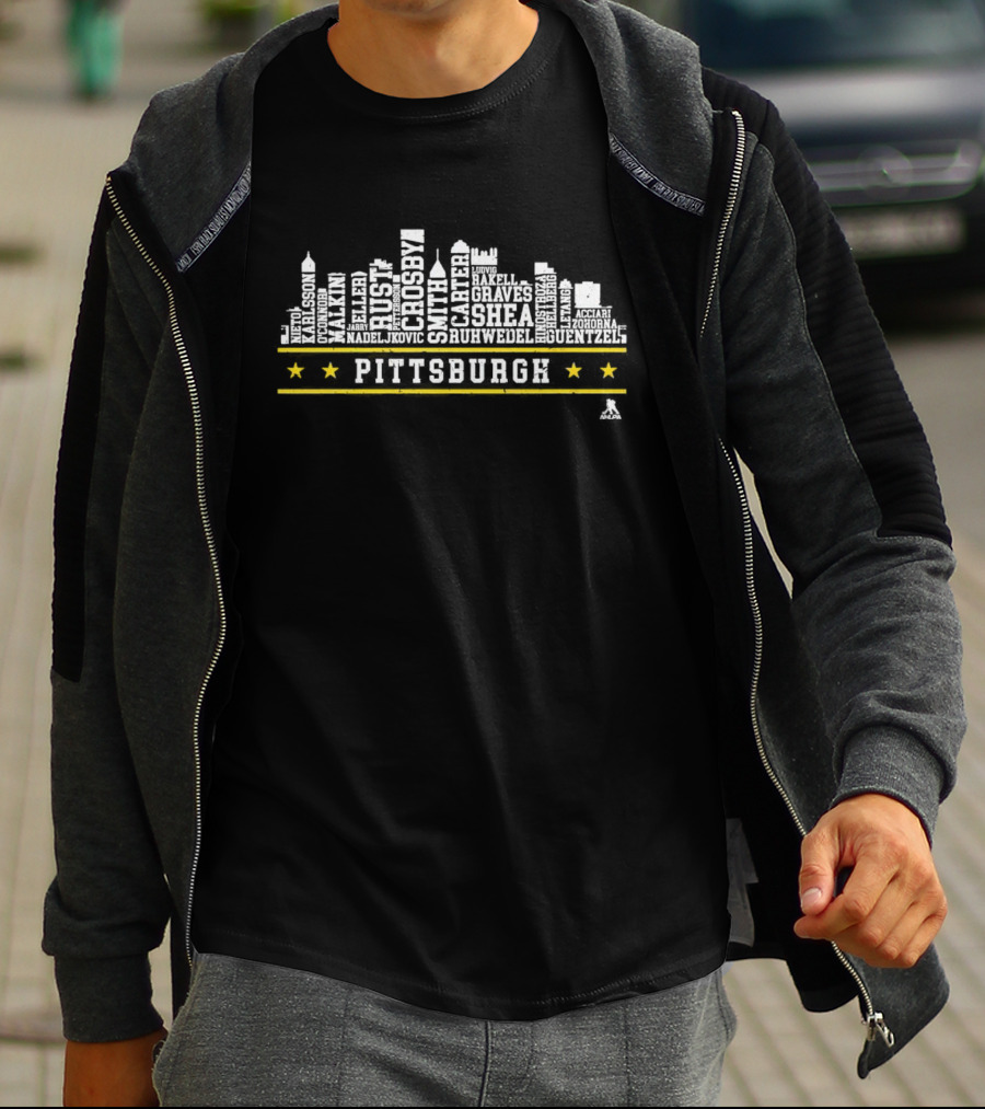 Pittsburgh Hockey Players Skyline Roster Crosby Malkin Guentzel Rust Smith Carter T-Shirt