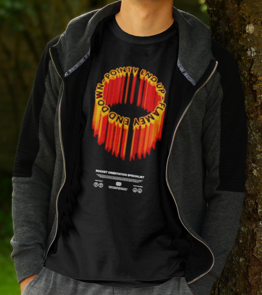 Pointy End Up Flamy End Down Rocket Orientation Specialist T-Shirt
