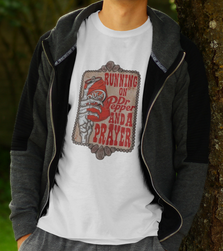 Running On Dr Pepper And A Prayer Skeleton Can T-Shirt