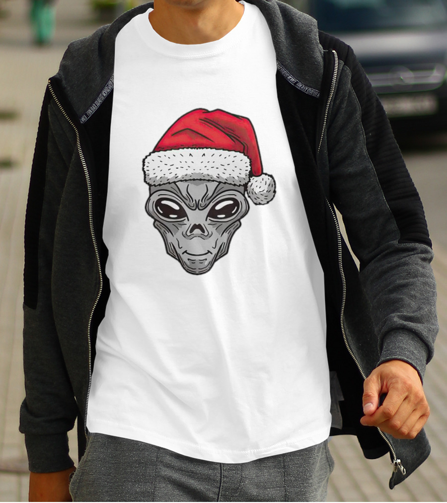 Santa Alien Christmas Hat Festive Extraterrestrial T-Shirt