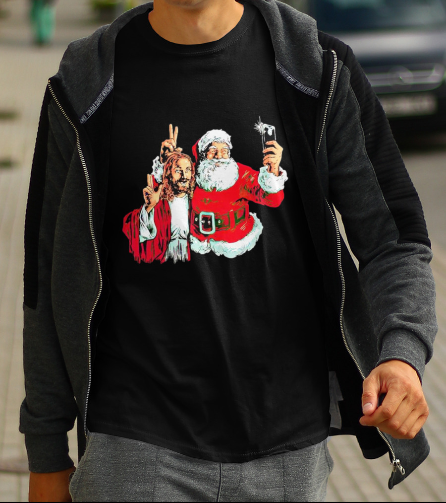 Santa And Jesus Taking Selfie Best Friends Christmas T-Shirt
