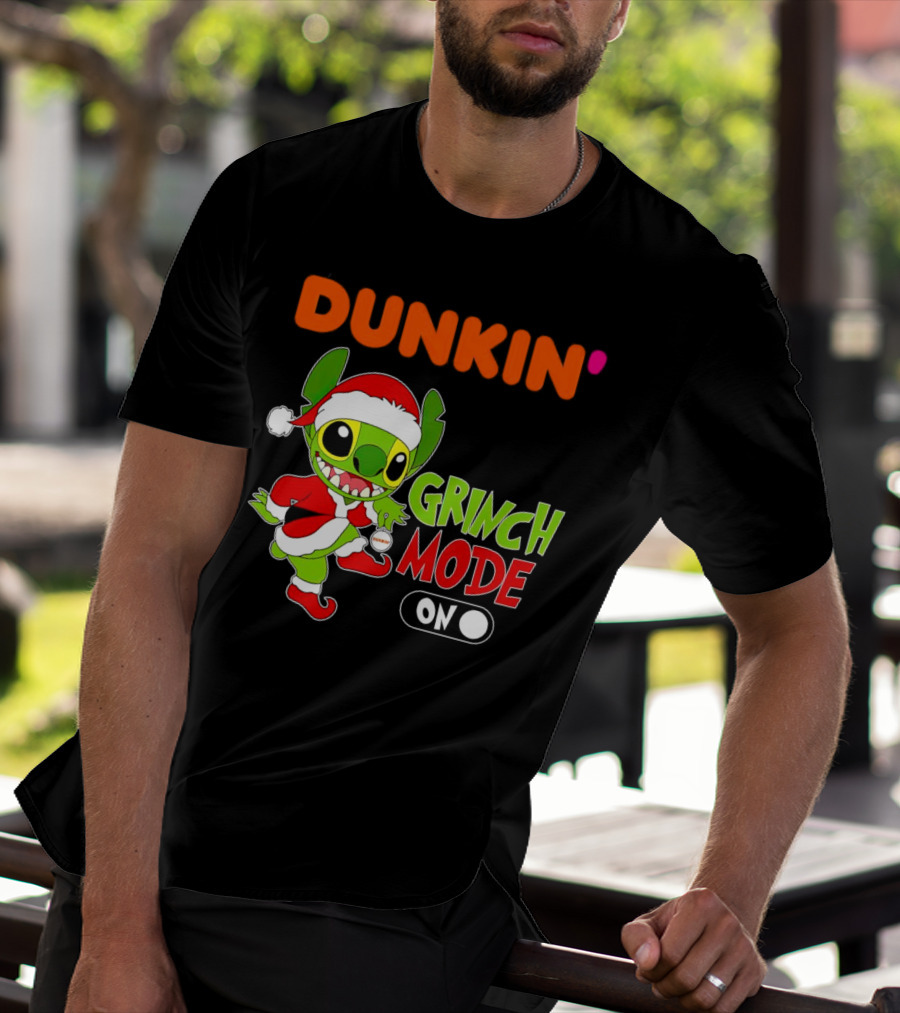 Dunkin' Grinch Mode On Christmas Stitch Santa Costume T-Shirt