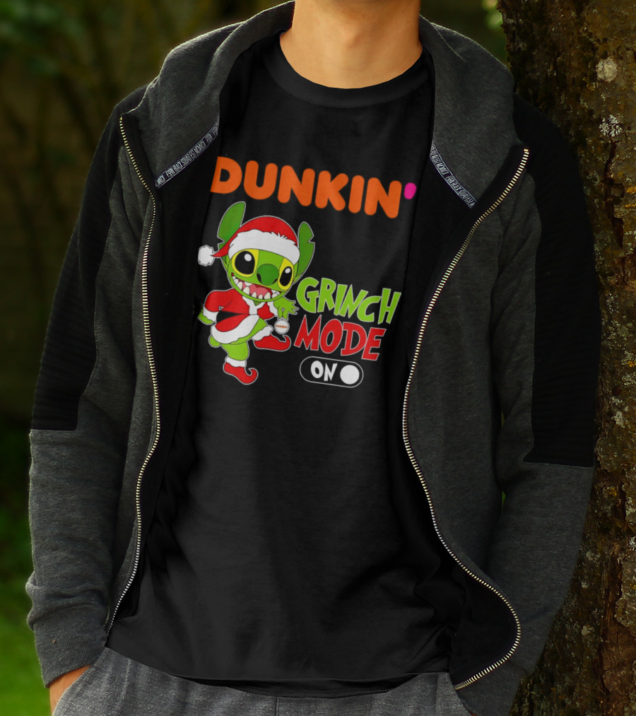 Dunkin' Grinch Mode On Christmas Stitch Santa Costume T-Shirt