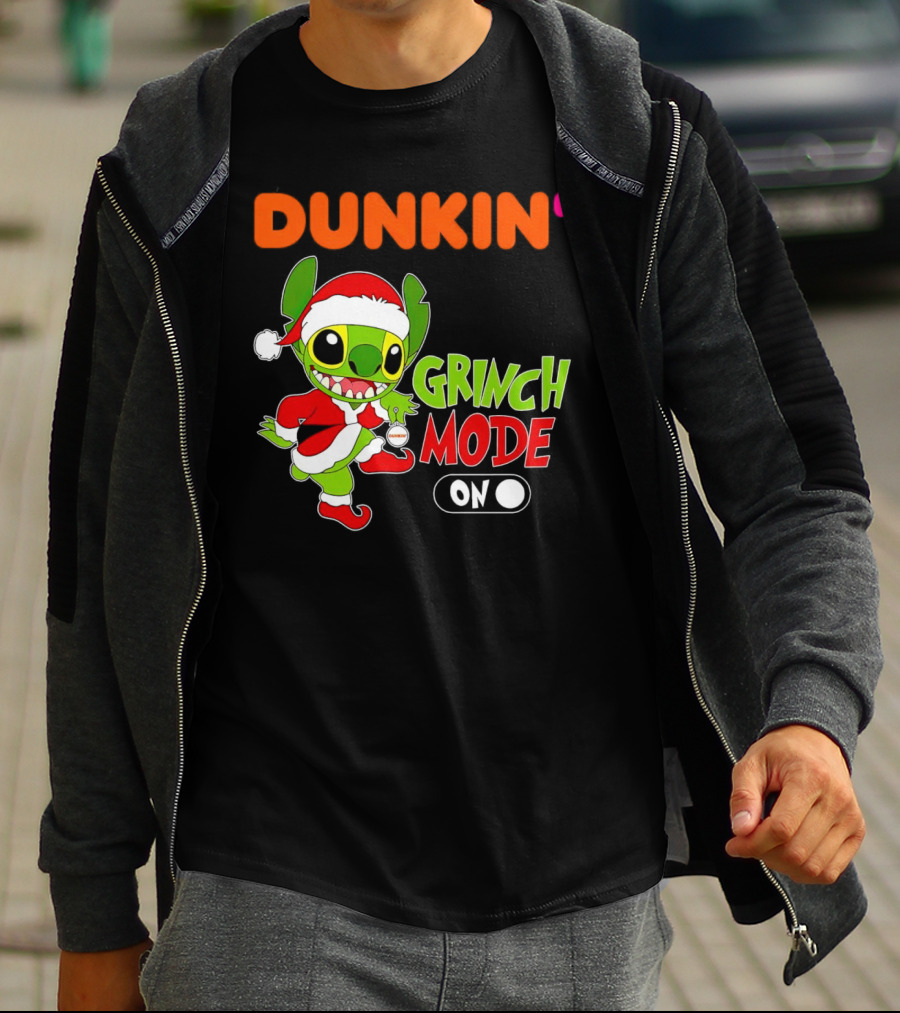 Dunkin' Grinch Mode On Christmas Stitch Santa Costume T-Shirt