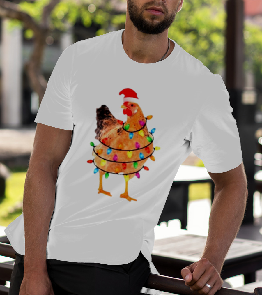 Santa Chicken Wrapped In Christmas Lights T-Shirt