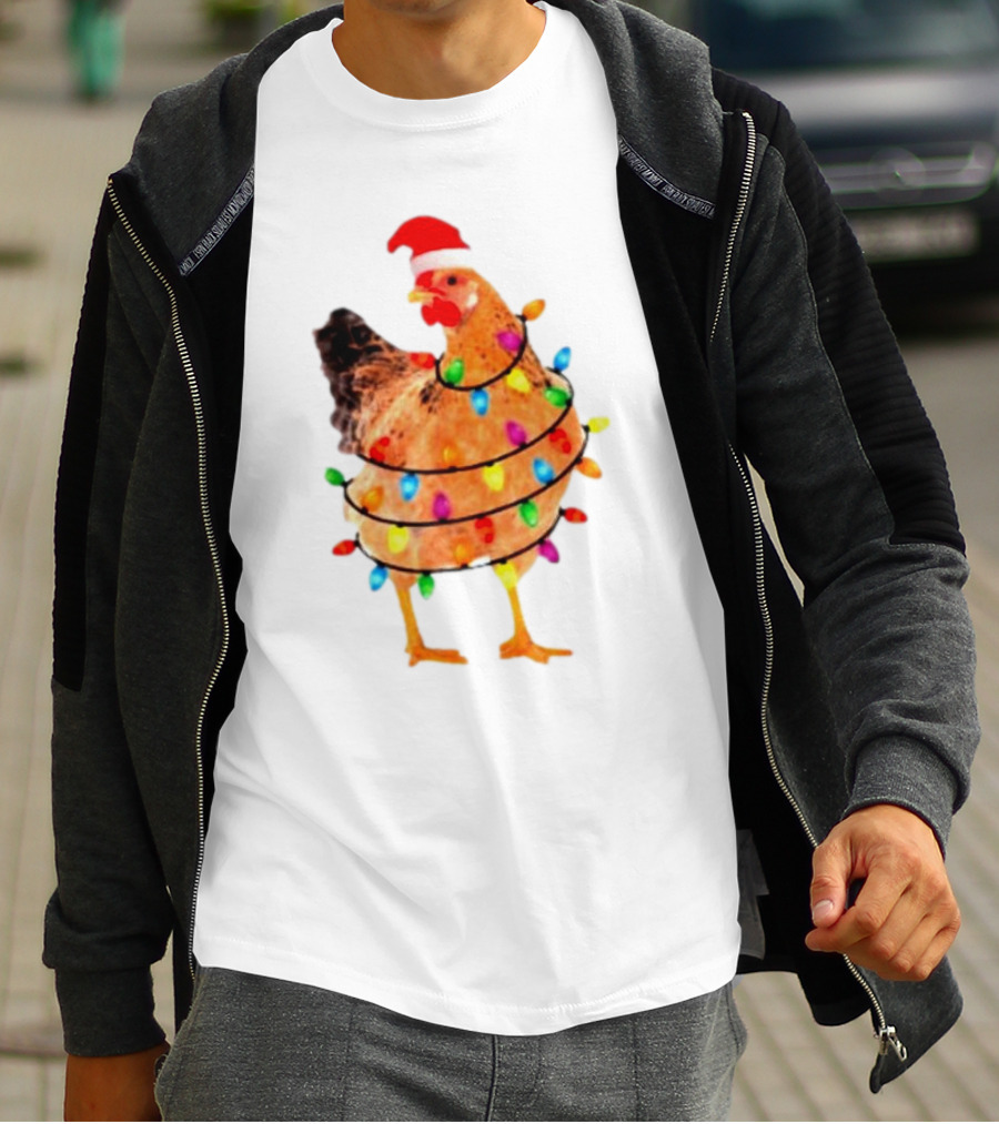Santa Chicken Wrapped In Christmas Lights T-Shirt