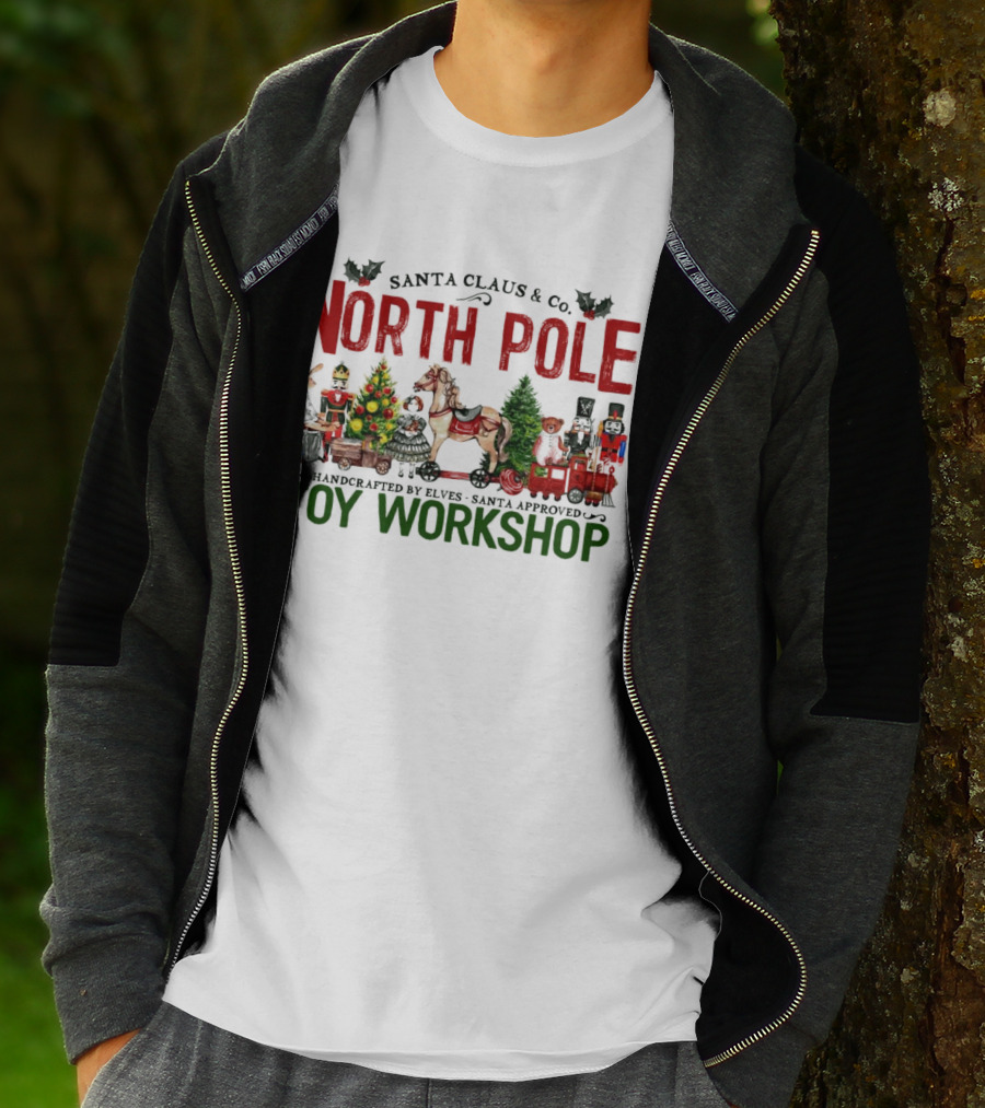Santa Claus And Co. North Pole Handcrafted By Elves Santa Approved Toy Workshop T-Shirt