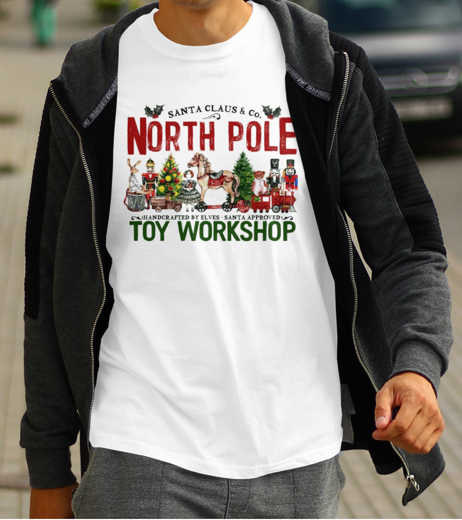 Santa Claus And Co. North Pole Handcrafted By Elves Santa Approved Toy Workshop T-Shirt