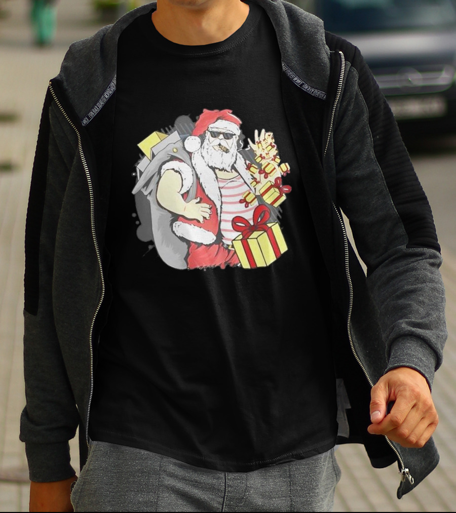 Santa Claus Cool Christmas Peace Sign Holiday Delivery T-Shirt