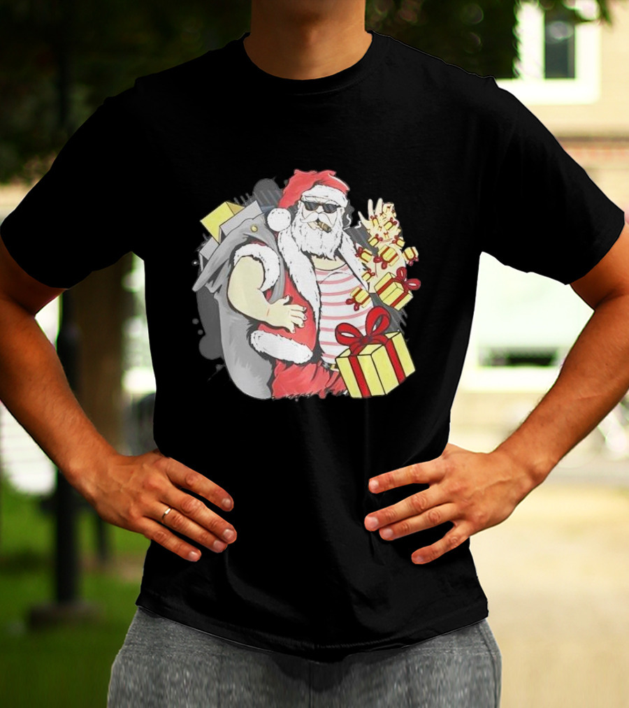 Santa Claus Cool Christmas Peace Sign Holiday Delivery T-Shirt