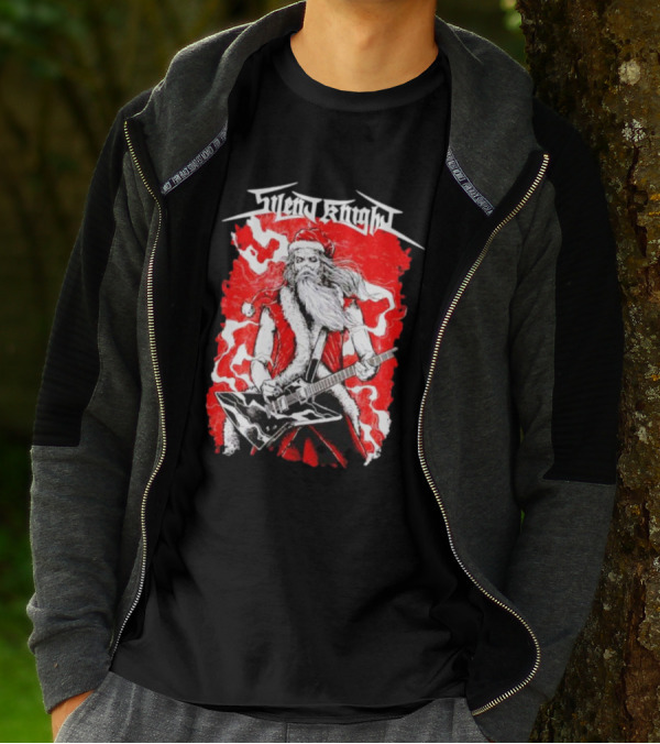 Silent Knight Santa Slays Electric Guitar Rock T-Shirt