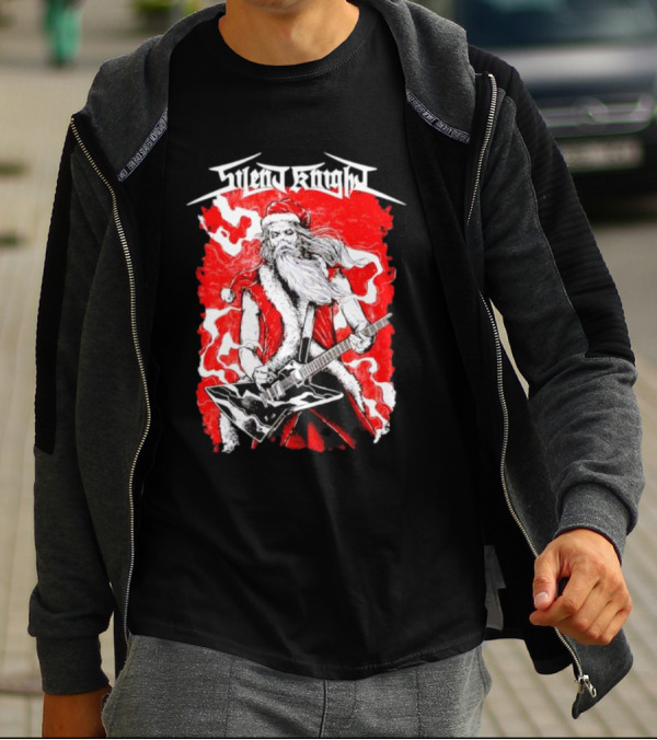 Silent Knight Santa Slays Electric Guitar Rock T-Shirt
