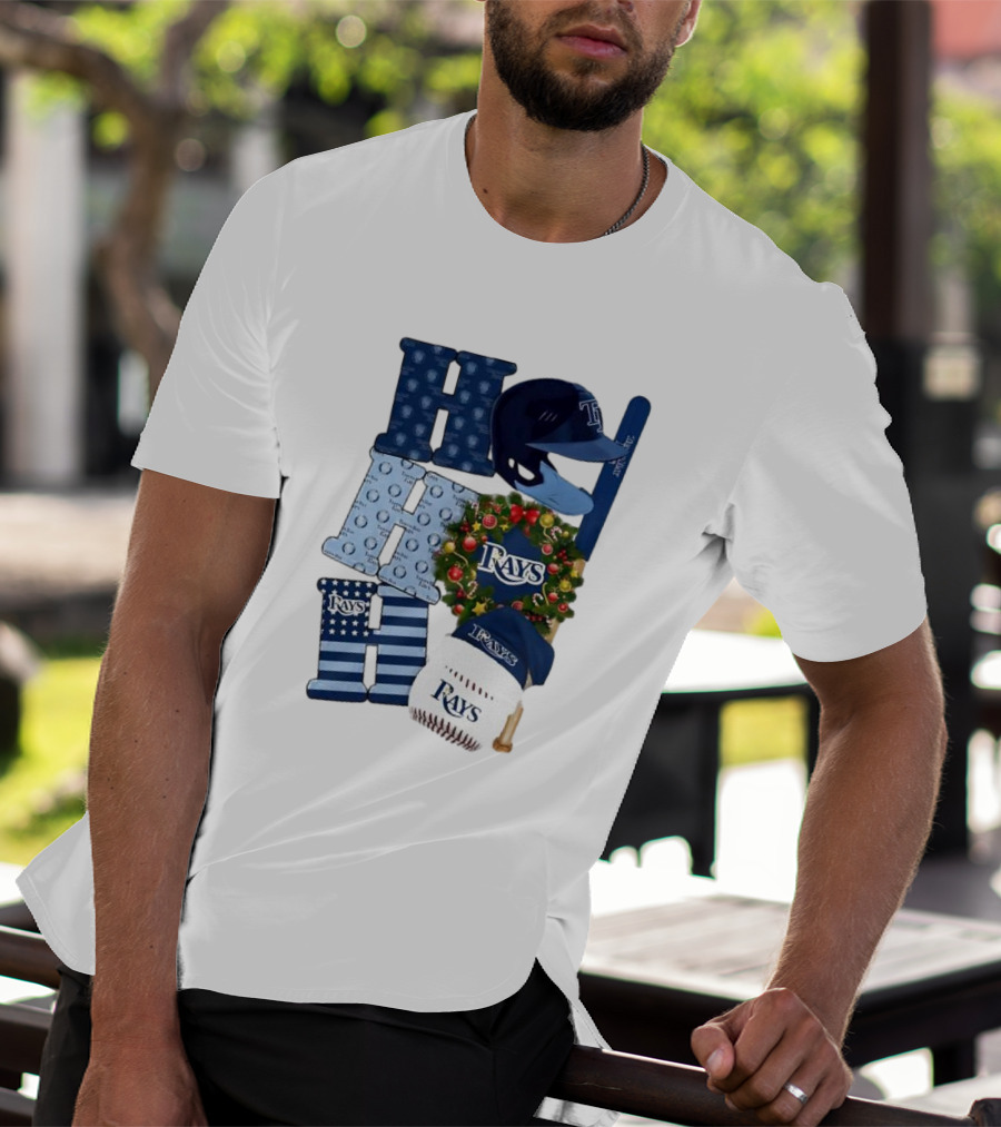 Tampa Bay Rays Ho Ho Ho Merry Christmas Baseball Helmet Wreath T-Shirt