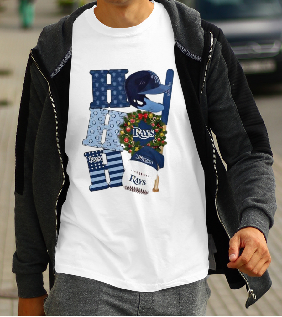 Tampa Bay Rays Ho Ho Ho Merry Christmas Baseball Helmet Wreath T-Shirt