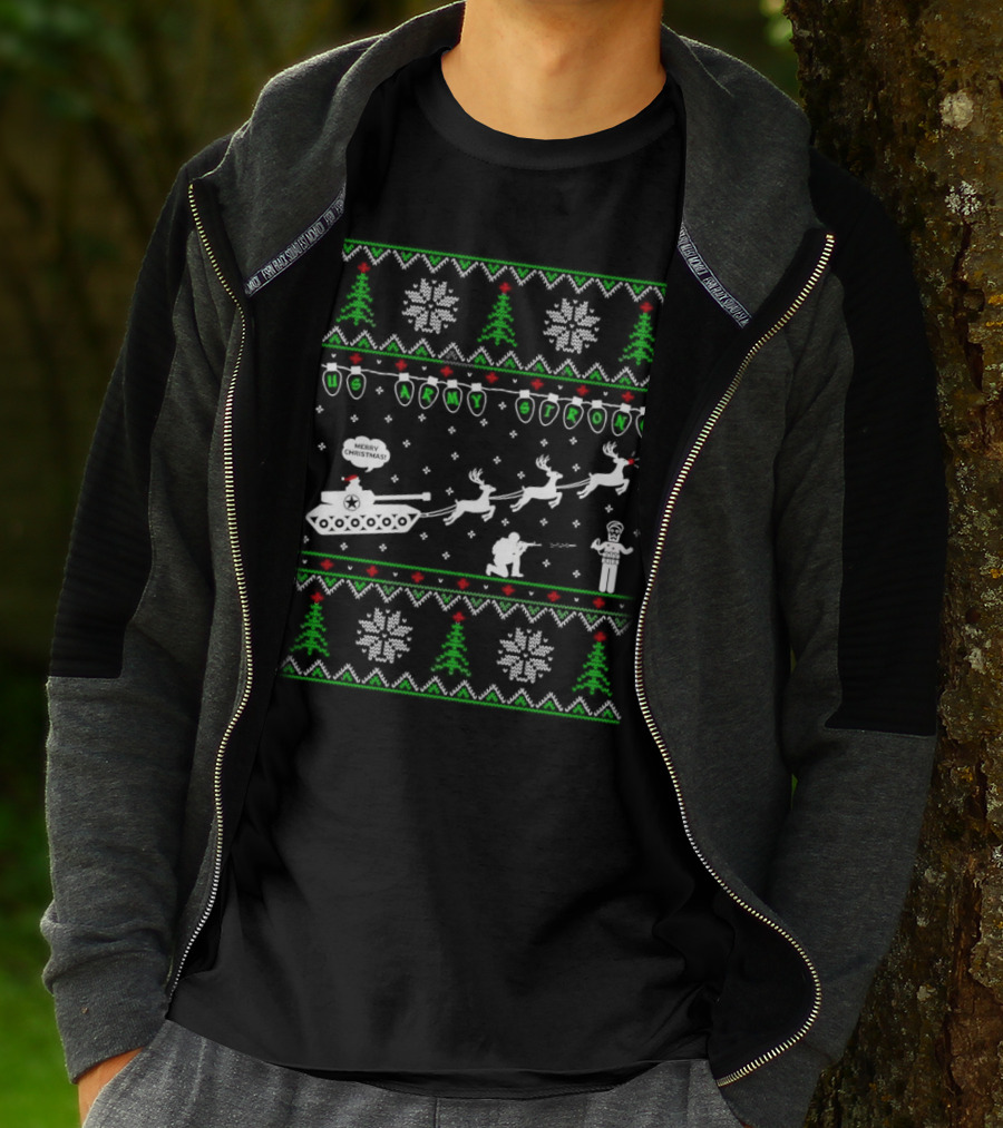 US Army Strong Christmas Tank Sleigh Ugly T-Shirt