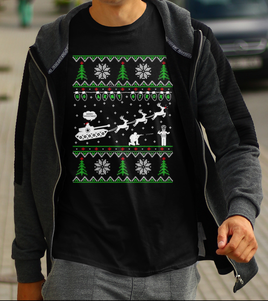 US Army Strong Christmas Tank Sleigh Ugly T-Shirt