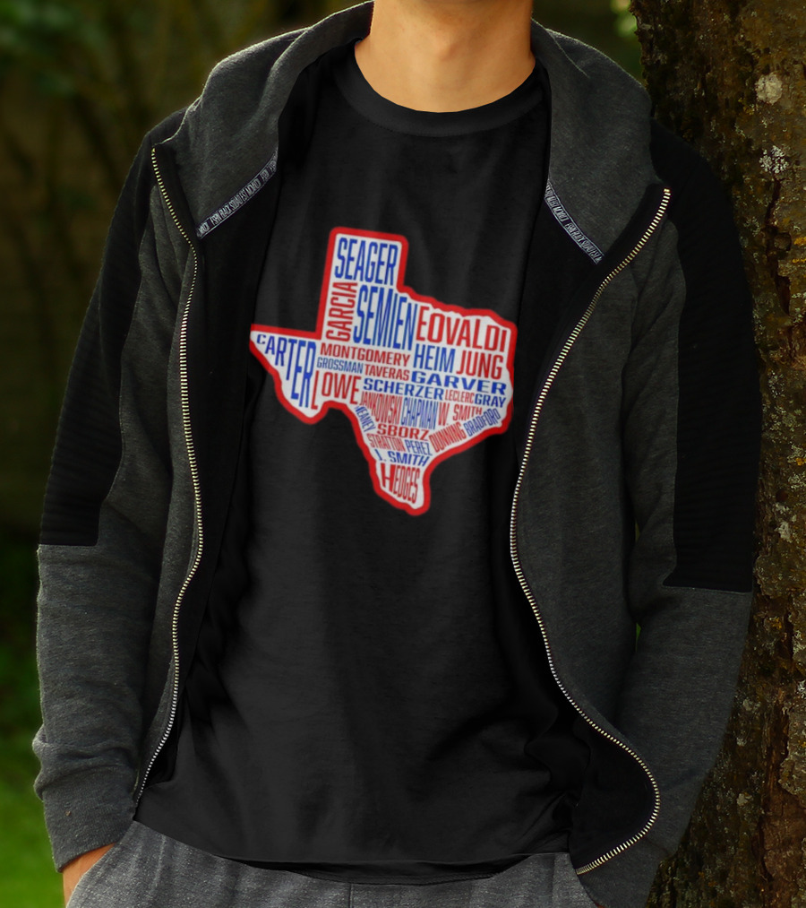 Texas Rangers Champs Seager Semien Garcia Eovaldi Carter Montgomery Heim Jung Garver Lowe Scherzer T-Shirt