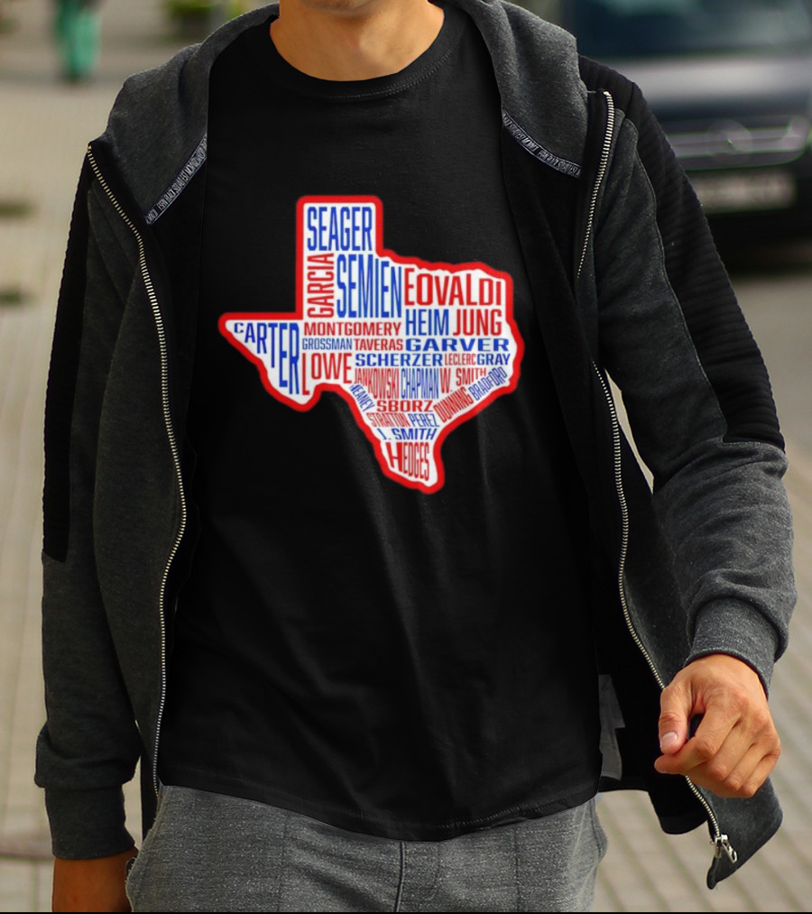 Texas Rangers Champs Seager Semien Garcia Eovaldi Carter Montgomery Heim Jung Garver Lowe Scherzer T-Shirt