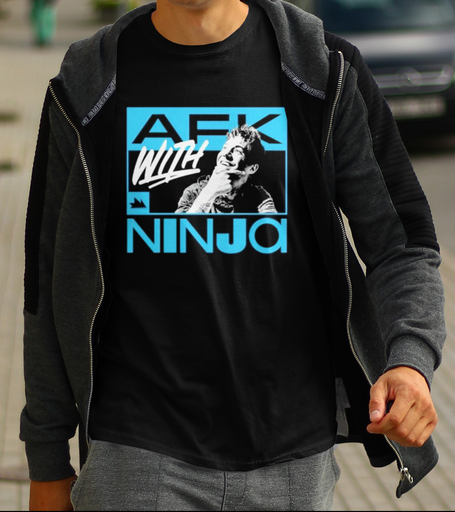 Afk With Ninja Gaming Streamer Icon Text Portrait Blue T-Shirt
