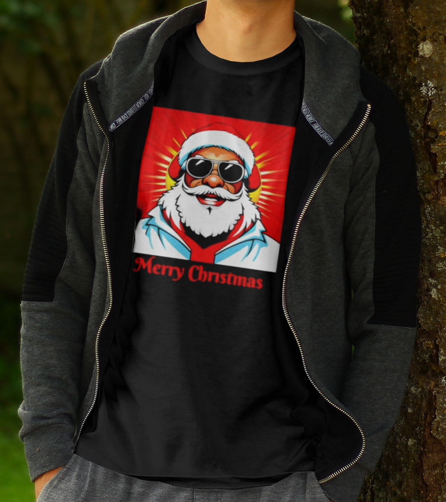 Bright Santa Merry Christmas In Cool Cartoon T-Shirt