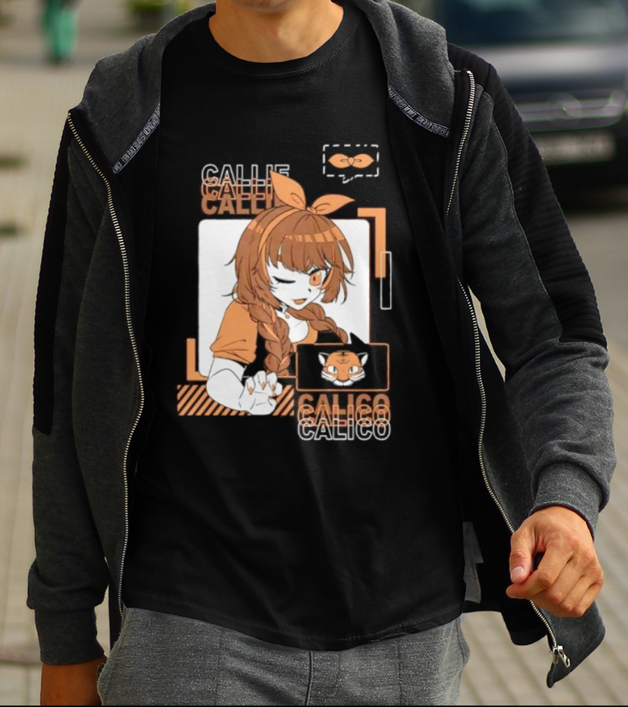 Callie Calico Winking Girl With Cat Headband And Symbols T-Shirt