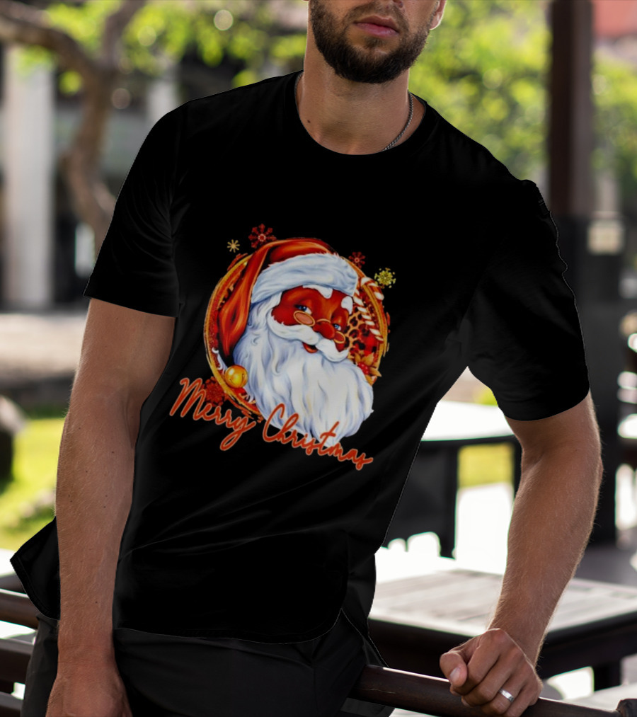 Handsome Black Santa Merry Christmas Festive Joyful Santa Image T-Shirt