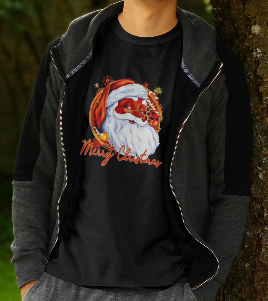 Handsome Black Santa Merry Christmas Festive Joyful Santa Image T-Shirt