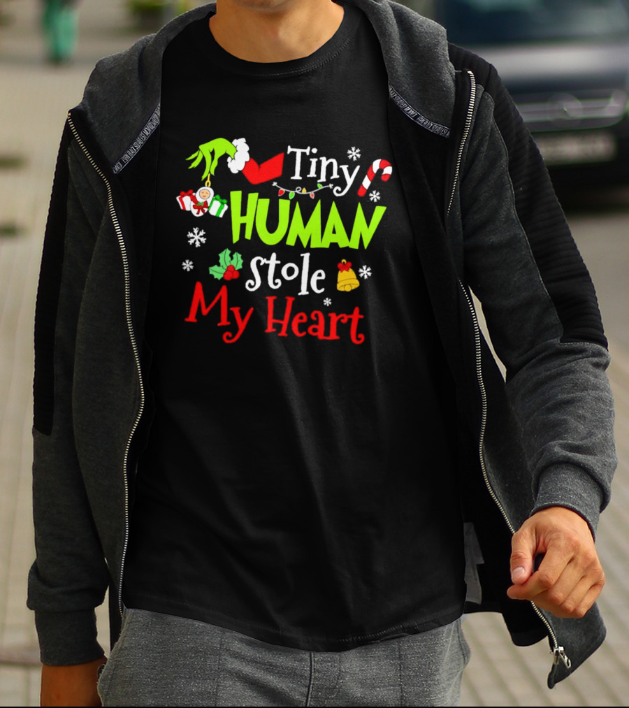 Tiny Human Stole My Heart Grinchmas Xmas With Candy Cane And Gifts T-Shirt