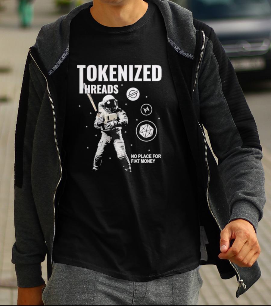 Tokenized Threads Astronaut Crypto Symbols No Place For Fiat Money T-Shirt