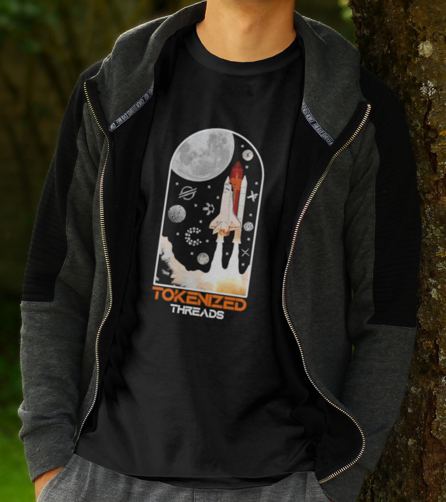 Tokenized Threads Space Shuttle Launch Under Moon With Planets And Stars T-Shirt
