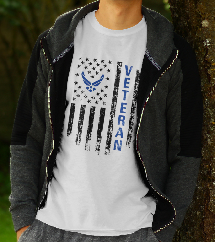 Veteran US Flag Air Force Logo Blue Patriotic T-Shirt