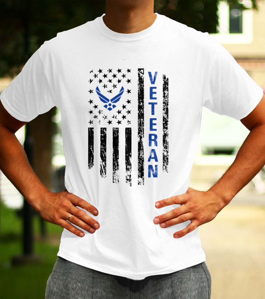 Veteran US Flag Air Force Logo Blue Patriotic T-Shirt