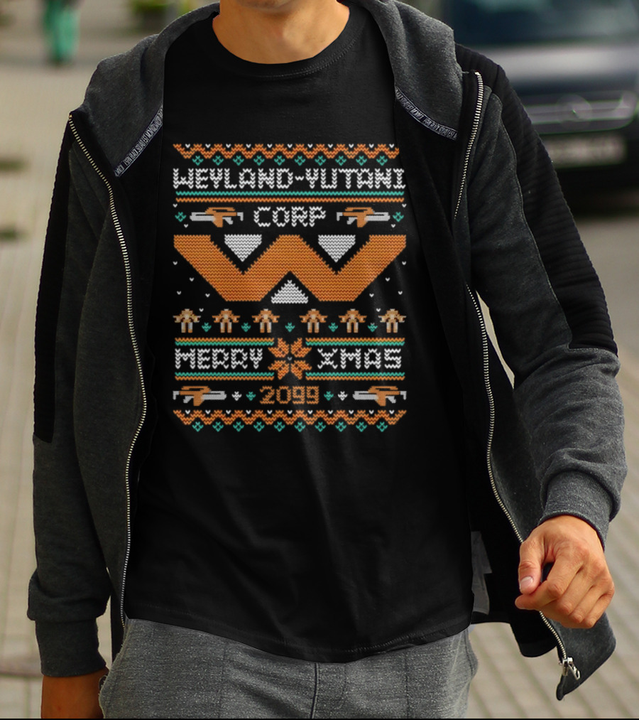 Weyland-Yutani Corp Merry Xmas 2099 Alien Themed Ugly Christmas T-Shirt