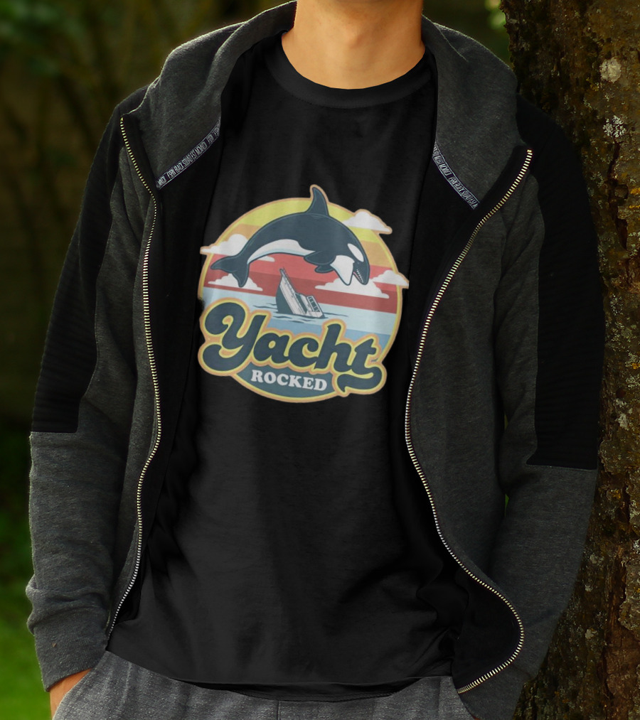 Yacht Rocked Whale Ocean Scene T-Shirt